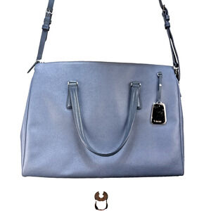 Tumi Sinclair Elaine Commuter Brief Tote Bag Cornflower Blue Leather Crossbody